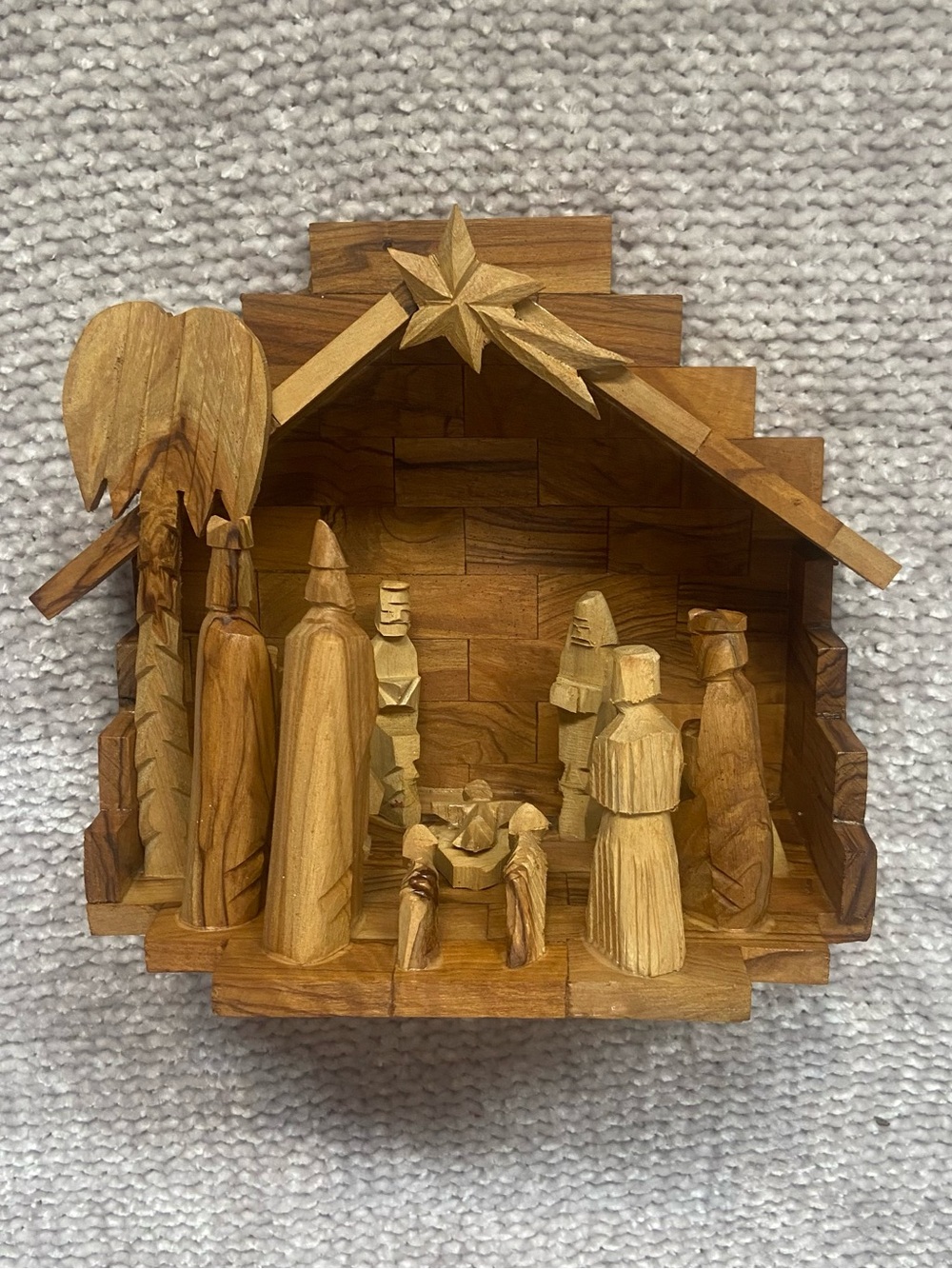 Vintage Nativity Scene Occupied Israel Olive Wood 3D